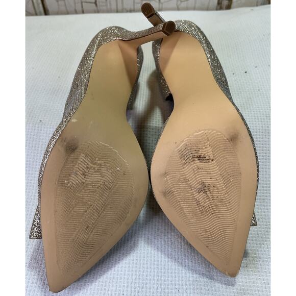 Betsey Johnson Prince Gold Champagne Bow Pumps Stiletto Heels Size 10 - Picture 6 of 11